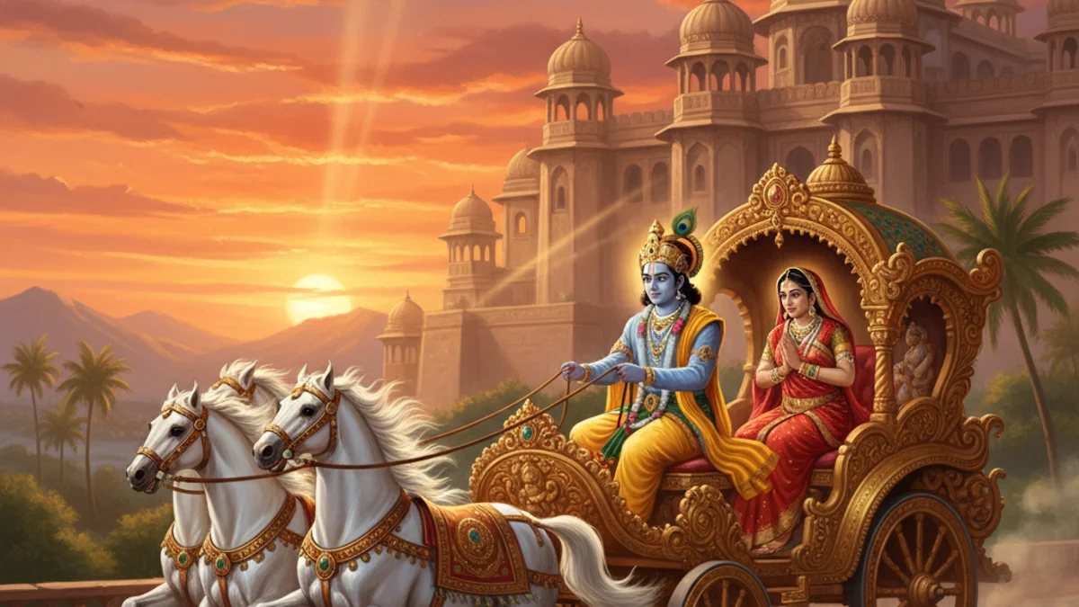 Illustration for Krishna and Rukmini - a krishna tales Hindu Epics story with moral lessons