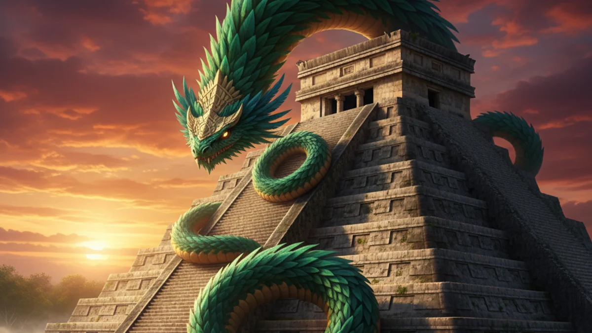 Kukulkan the Feathered Serpent - Mayan Gods story illustration from Mayan and Aztec Mythology