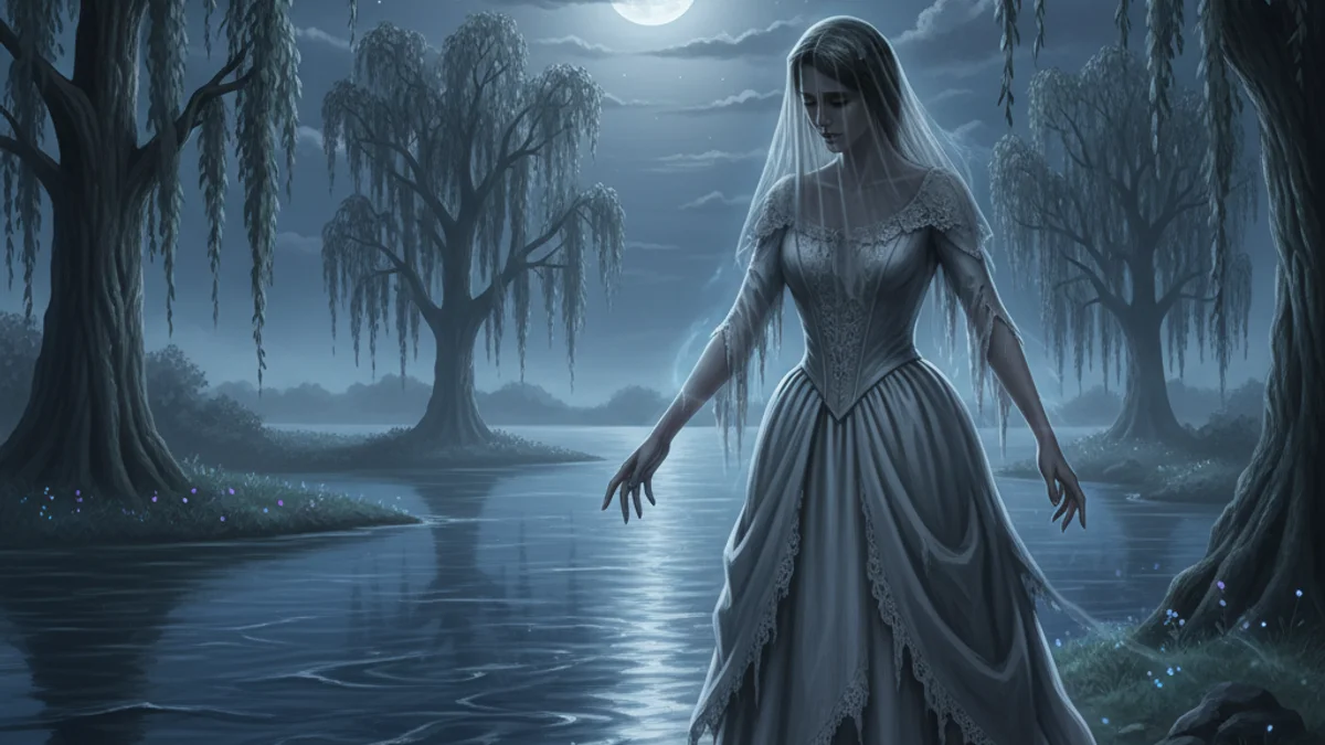 La Llorona the Weeping Woman - Ghost Stories story illustration from Latin American Folklore