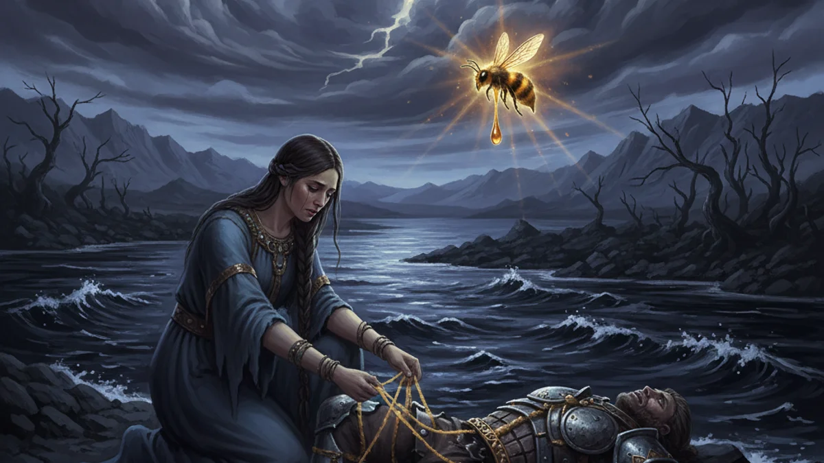 Lemminkainen's Death and Revival - Kalevala story illustration from Finnish Mythology