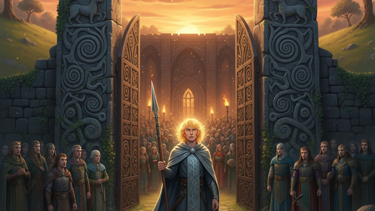 Lugh Arrives at Tara - Irish Gods and Goddesses story illustration from Celtic Myths