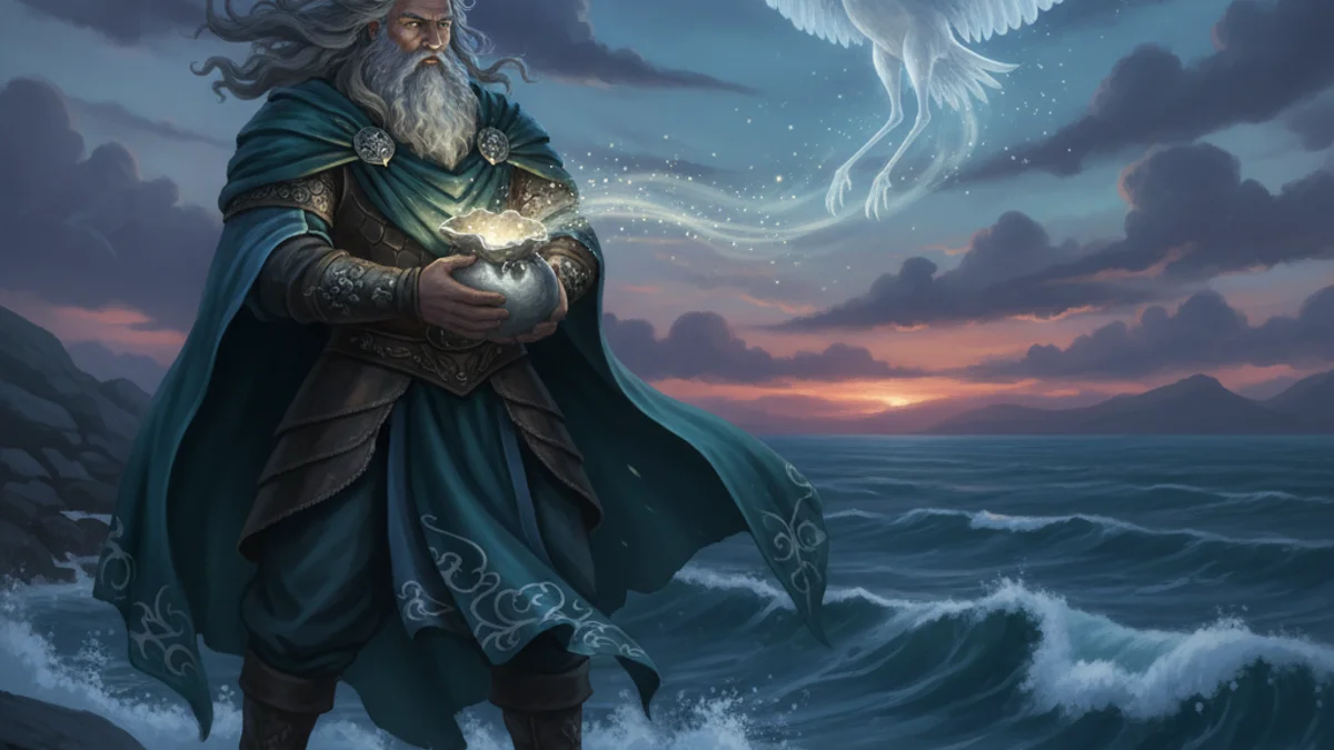 Manannán and the Crane Bag - Irish Gods and Goddesses story illustration from Celtic Myths