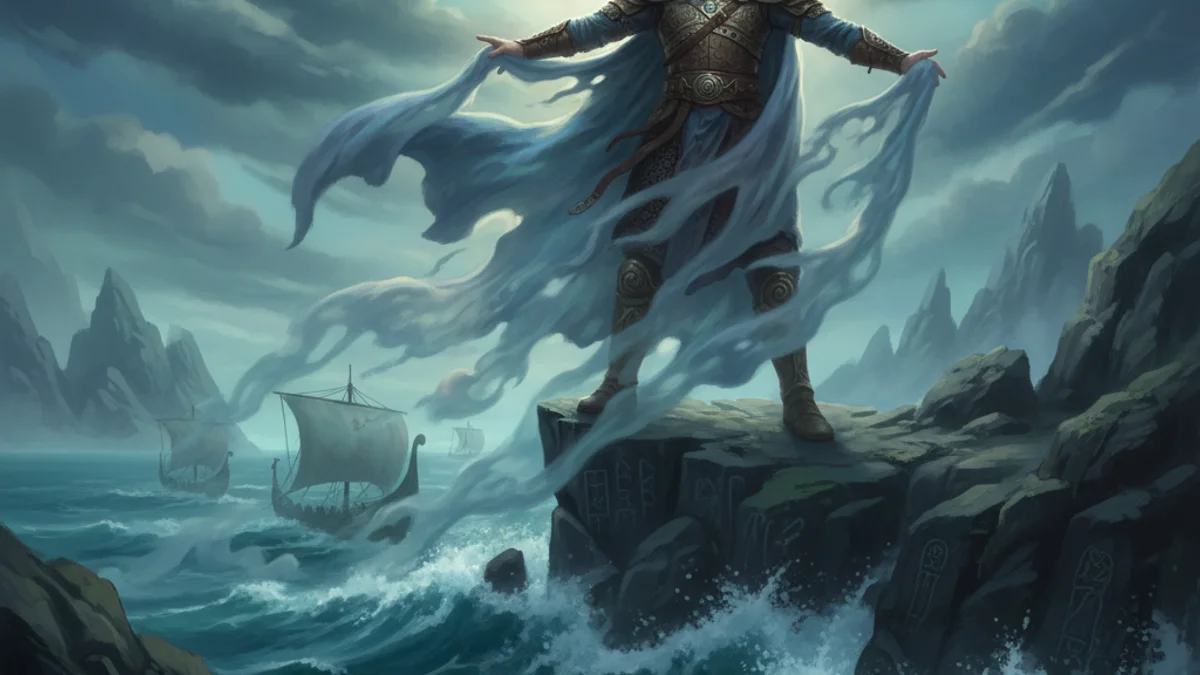 Manannán's Cloak of Mist - Irish Gods and Goddesses story illustration from Celtic Myths