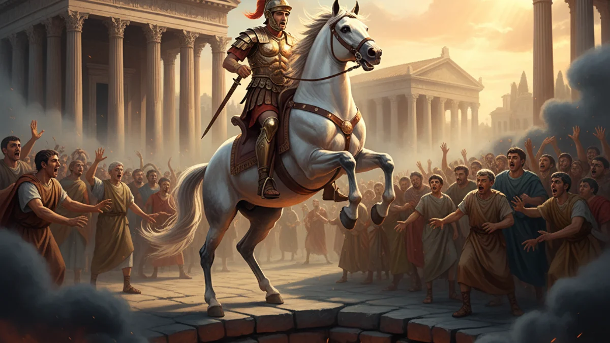 Marcus Curtius Leaps into the Chasm - Roman Heroes story illustration from Roman Mythology