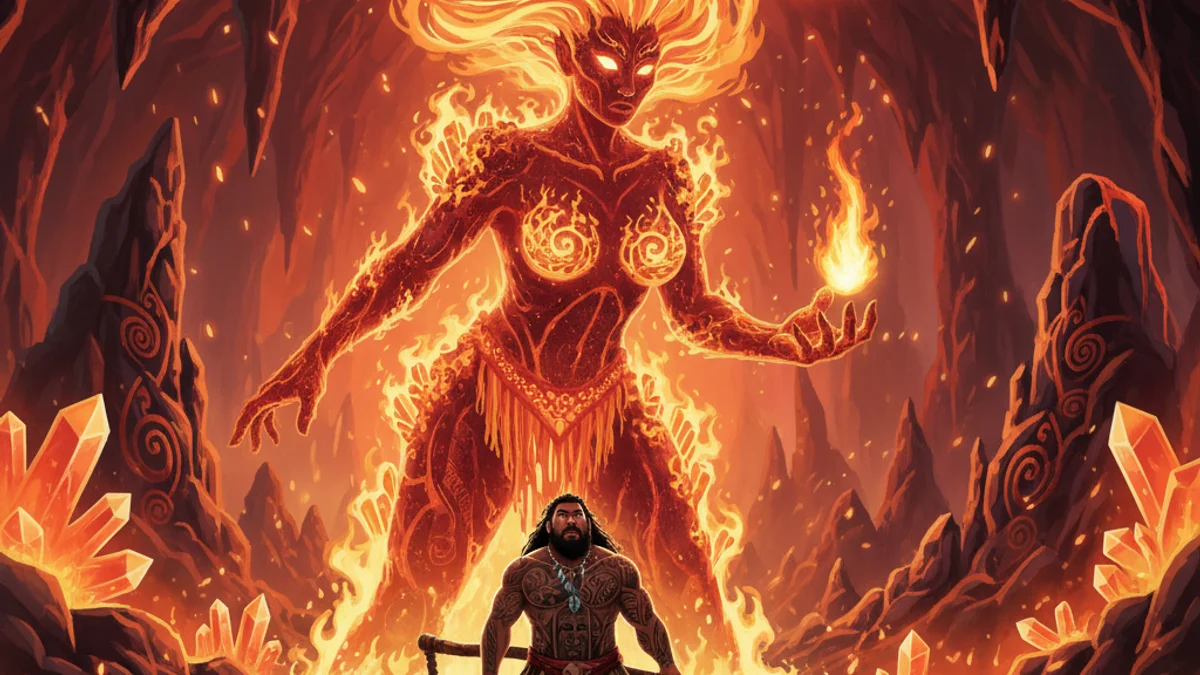 Maui and Mahuika's Fire - Maui Tales story illustration from Maori Mythology