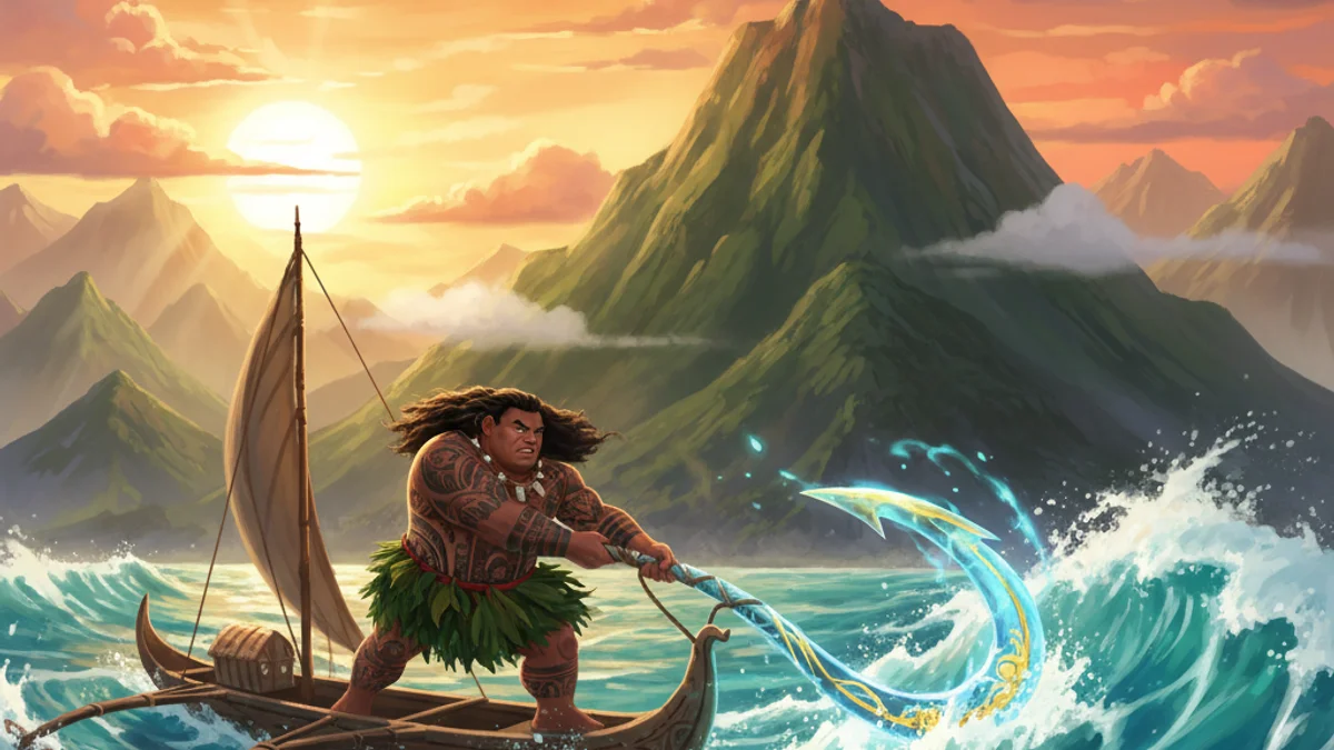 Maui Fishes Up Islands - Maui Legends story illustration from Polynesian Mythology