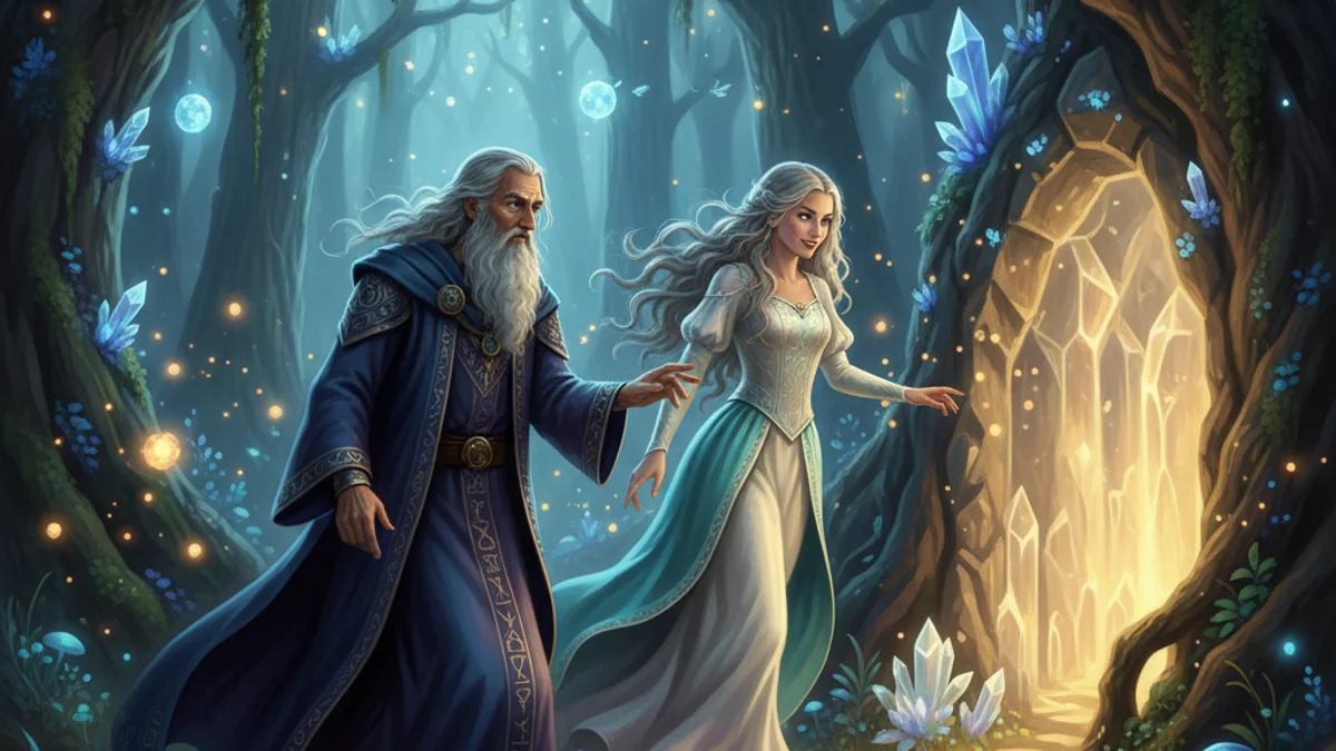 Merlin and Nimue - Tales of Merlin story illustration from Arthurian Legends
