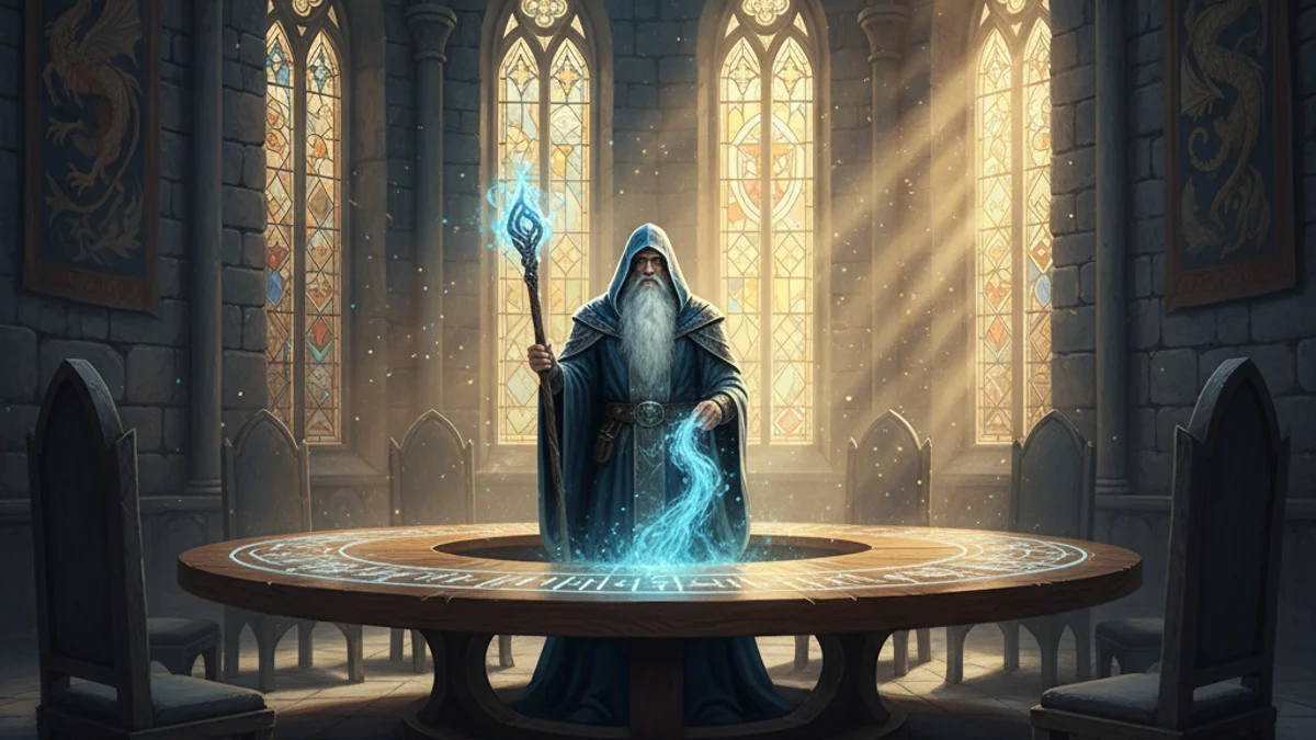 Illustration for Merlin Creates the Round Table - a tales of merlin Arthurian Legends story with moral lessons