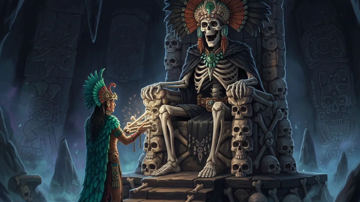 Mictlantecuhtli Lord of the Dead - Aztec Gods story illustration from Mayan and Aztec Mythology