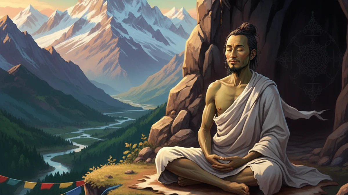 Milarepa the Yogi - Buddhist Tales story illustration from Tibetan Folklore