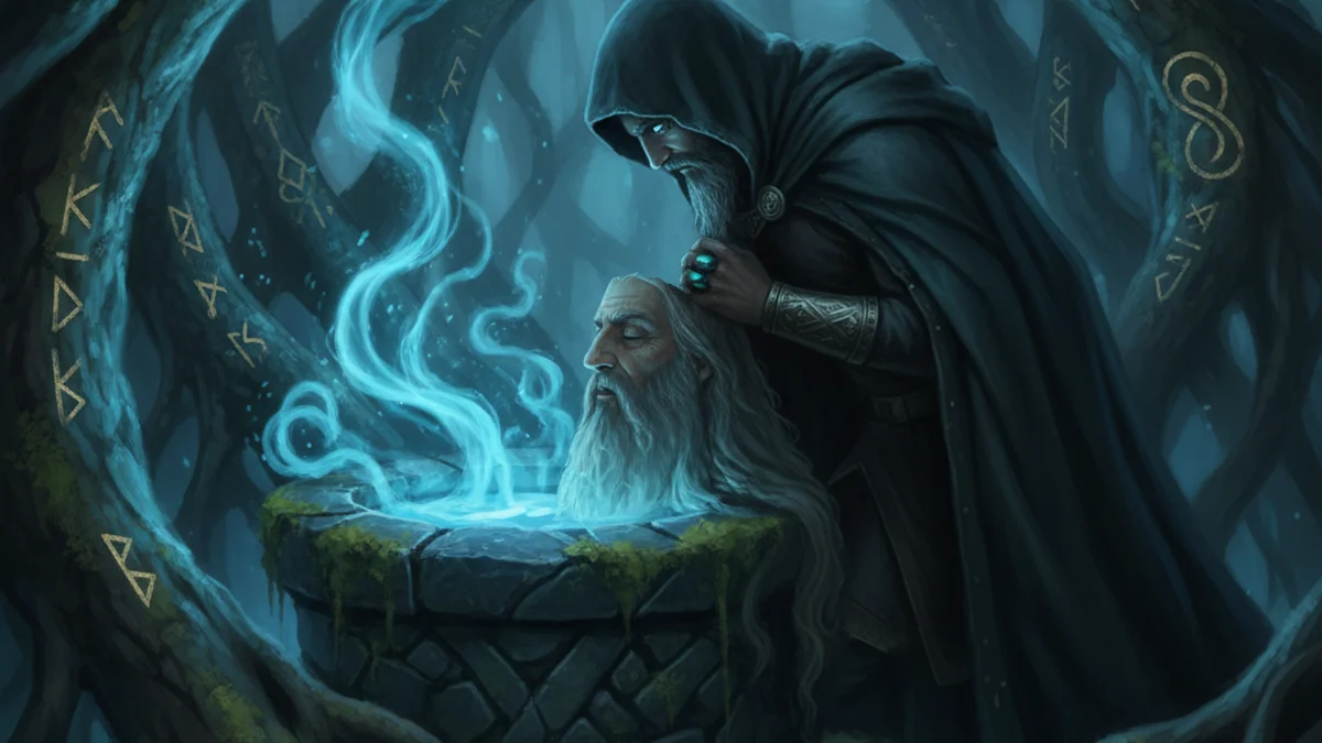 Illustration for Mimir the Wise - a mythical beings Norse Myths story with moral lessons