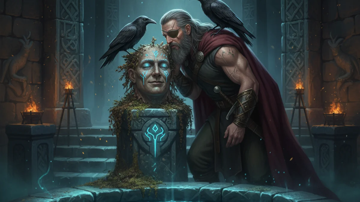 Illustration for Mimir's Head - a aesir gods Norse Myths story with moral lessons