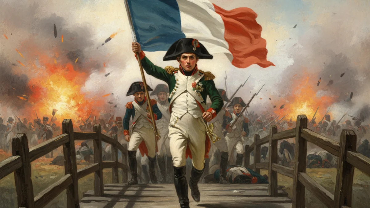 Napoleon at the Bridge of Arcole - Napoleon Leadership Stories story illustration from Tales of Historical Figures