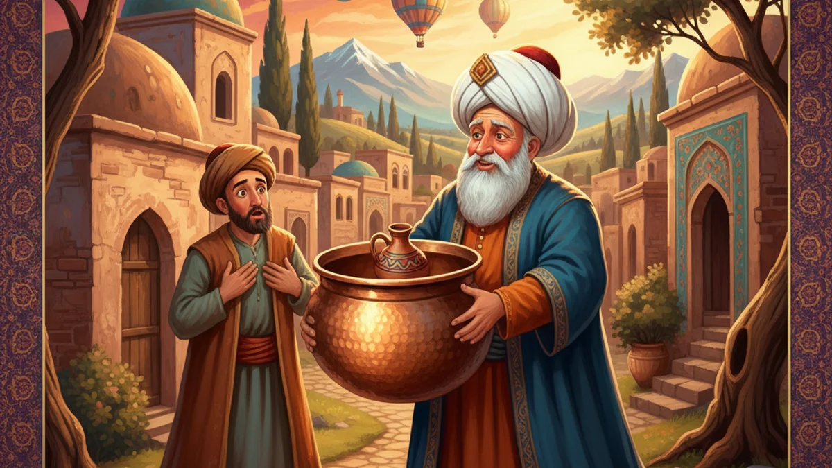 Illustration for Nasreddin and the Borrowed Pot - a classic tales Turkish Folklore story with moral lessons