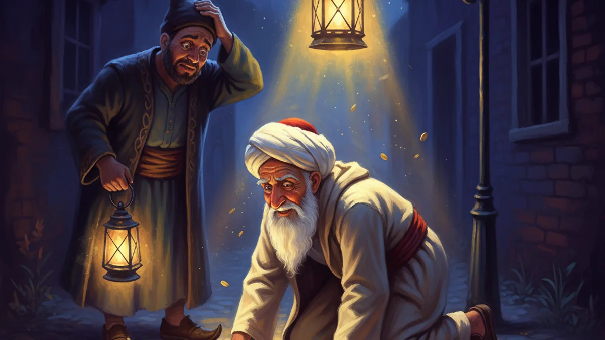Nasrudin and the Neighbor's Lamp - Mulla Nasrudin Tales story illustration from Sufi Parables