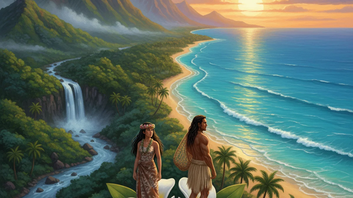 Naupaka the Separated Lovers - Hawaiian Myths story illustration from Polynesian Mythology