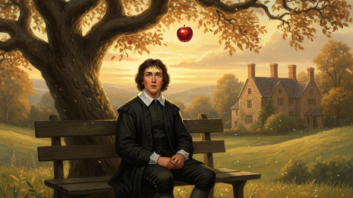 Illustration for Newton and the Apple - a additional figures Tales of Historical Figures story with moral lessons