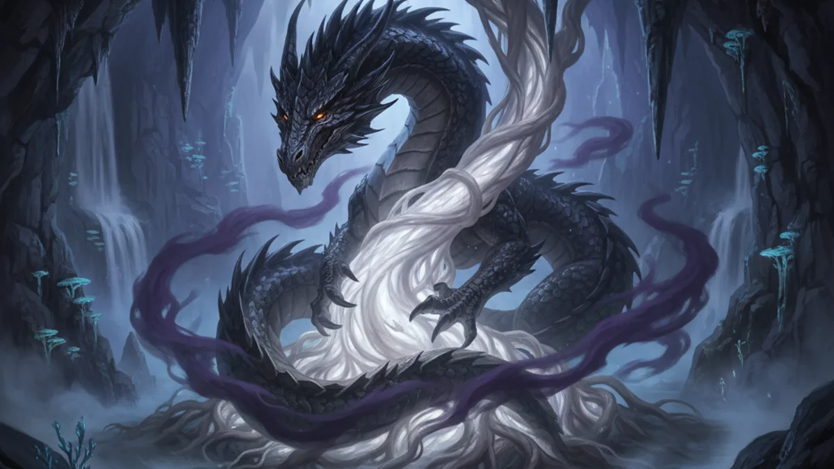 Illustration for Nidhogg the Dragon - a mythical beings Norse Myths story with moral lessons