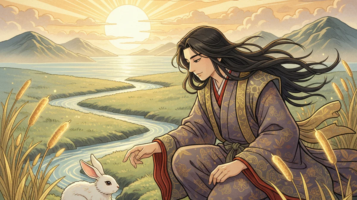 Illustration for Okuninushi and the White Rabbit - a shinto myths Japanese Folklore story with moral lessons
