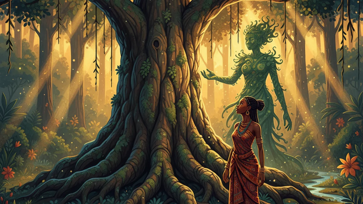 Oluronbi and the Magic Iroko Tree - Yoruba Tales story illustration from West African Folklore