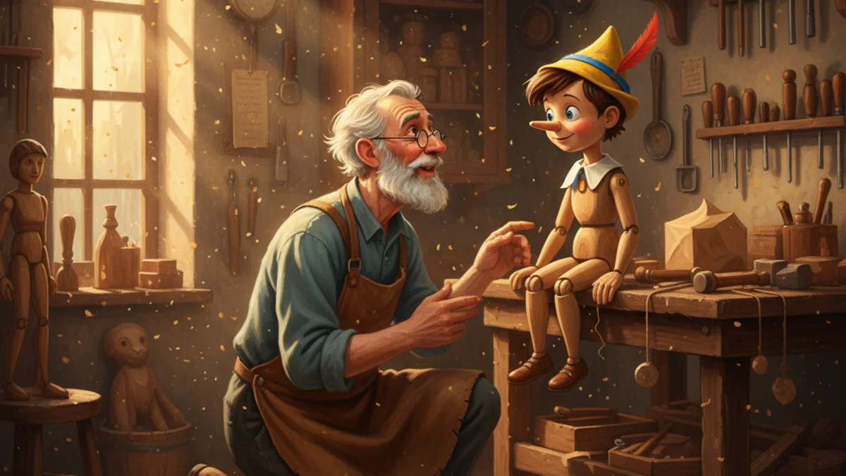 Illustration for Pinocchio - a classic literature tales European Folklore story with moral lessons
