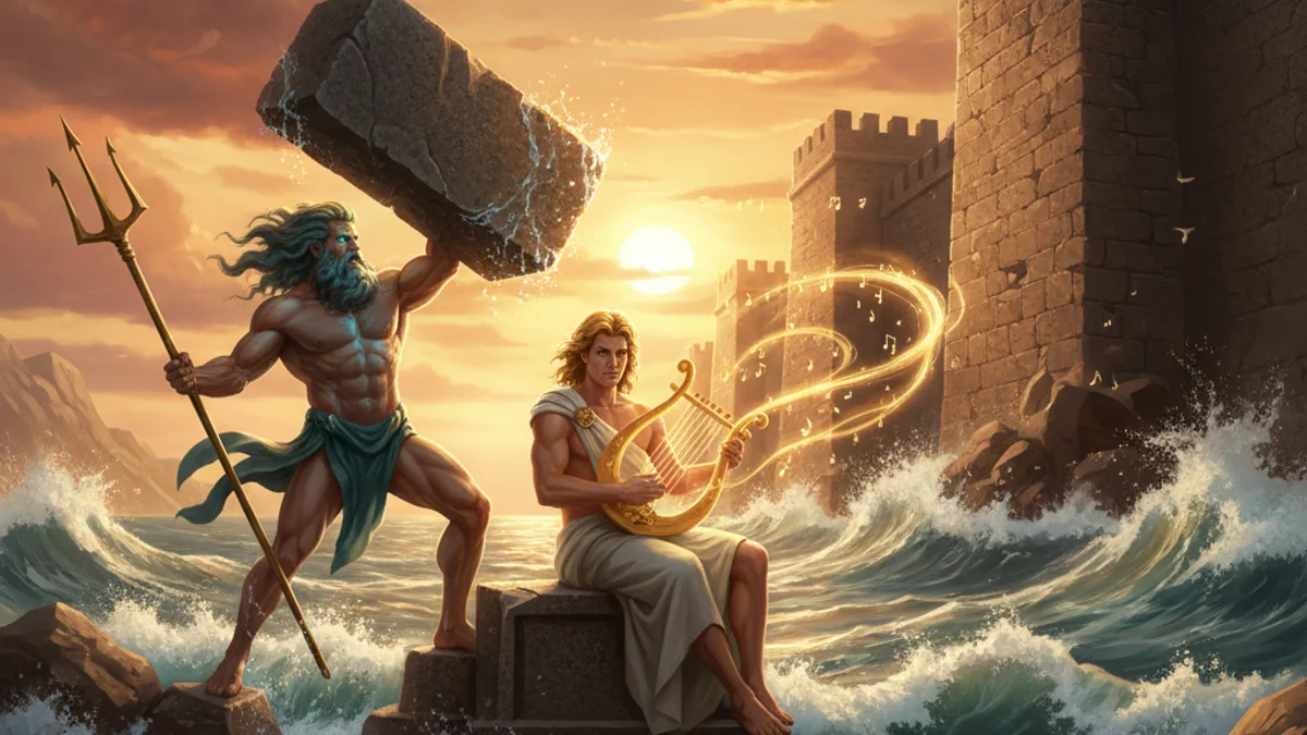 Poseidon and the Walls of Troy - Olympian Gods story illustration from Greek Myths