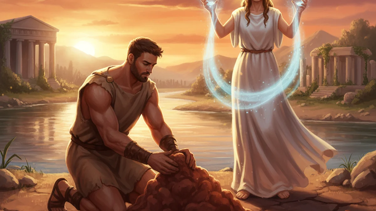 Illustration for Prometheus Creates Mankind - a titans Greek Myths story with moral lessons