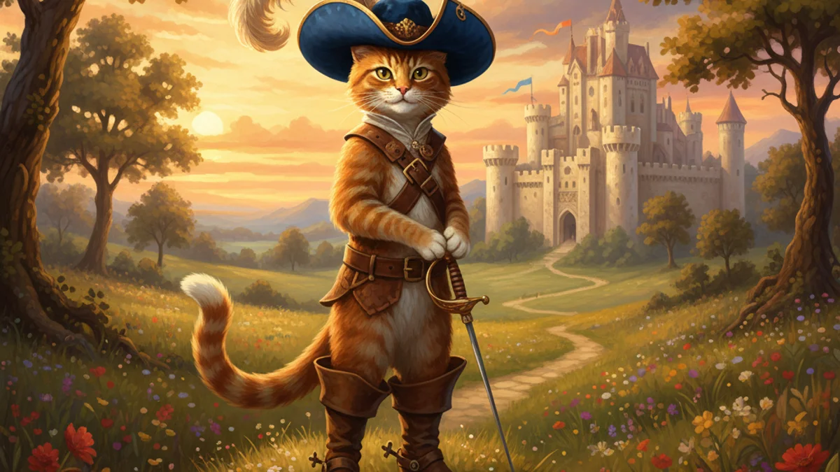 Illustration for Puss in Boots - a famous fairy tales European Folklore story with moral lessons