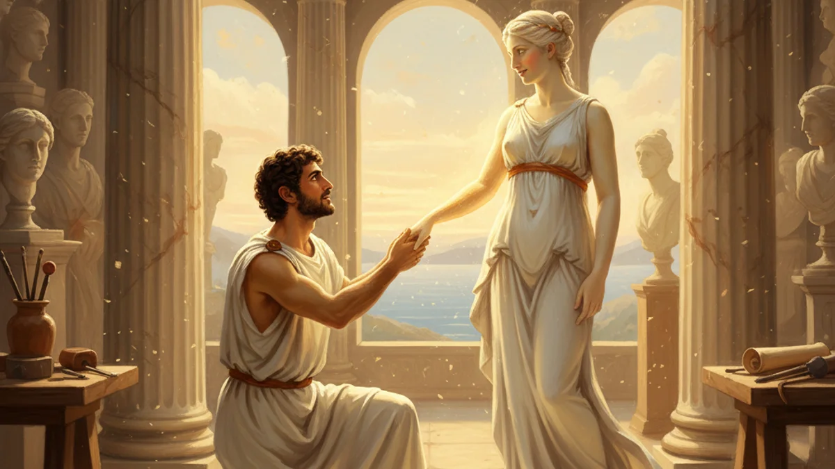Illustration for Pygmalion and Galatea - a famous myths Greek Myths story with moral lessons