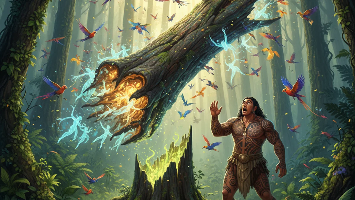 Illustration for Rata and the Canoe - a pacific voyaging Polynesian Mythology story with moral lessons