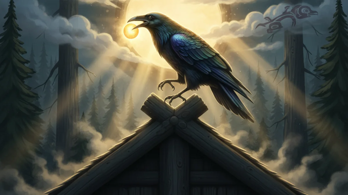 Raven Brings Light - Animal Myths story illustration from Native American Legends