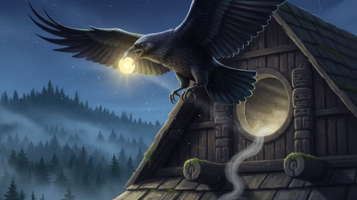 Raven Steals the Sun - Animal Myths story illustration from Native American Legends
