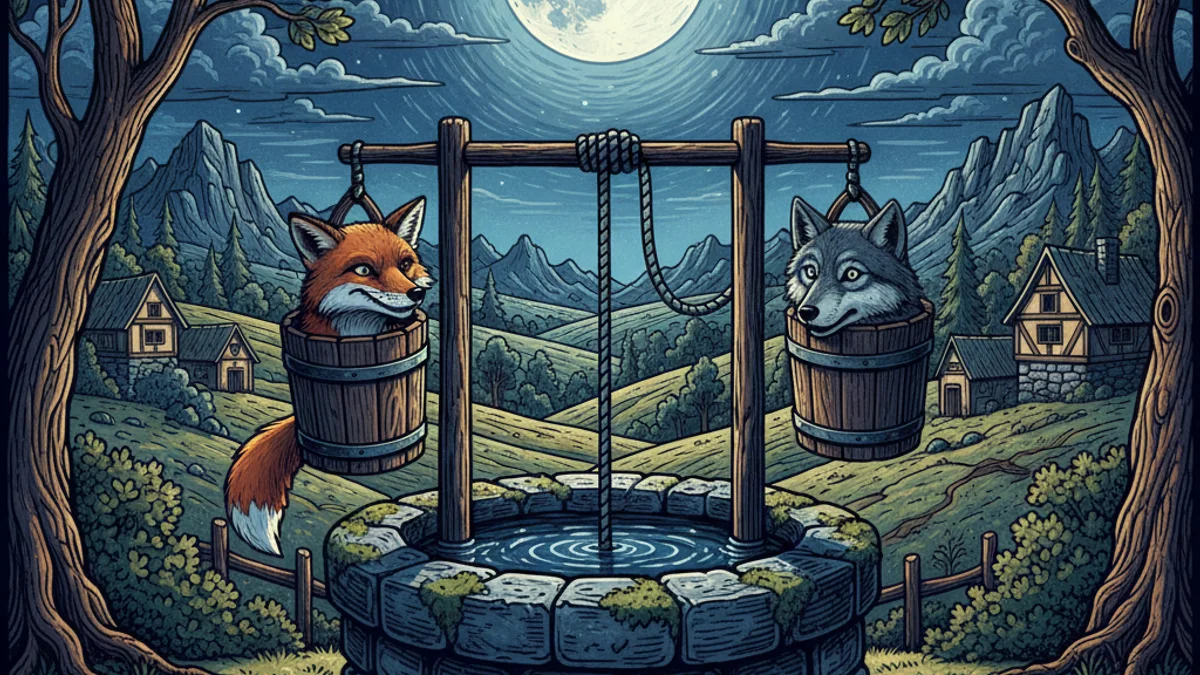 Reynard and the Wolf - Reynard the Fox story illustration from Trickster Tales