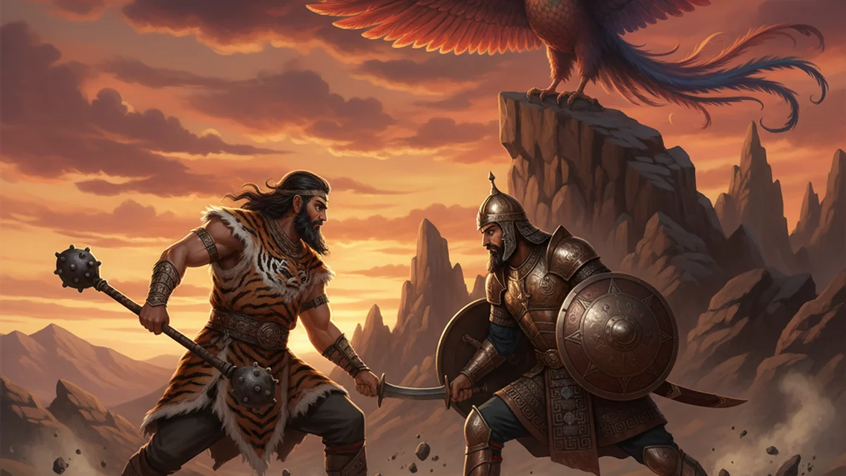 Illustration for Rustam and Esfandiyar - a shahnameh heroes Persian Mythology story with moral lessons