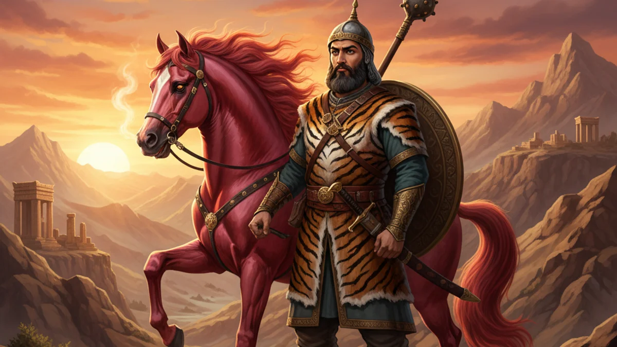 Rustam and Rakhsh - Shahnameh Heroes story illustration from Persian Mythology