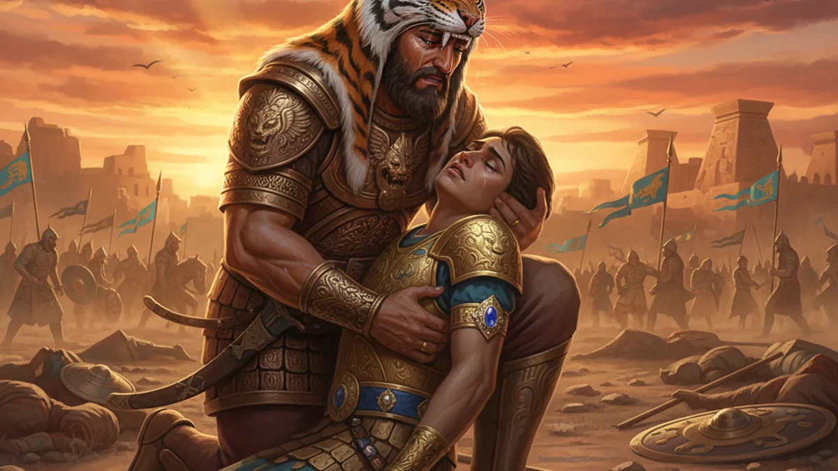 Rustam and Sohrab - Shahnameh Heroes story illustration from Persian Mythology