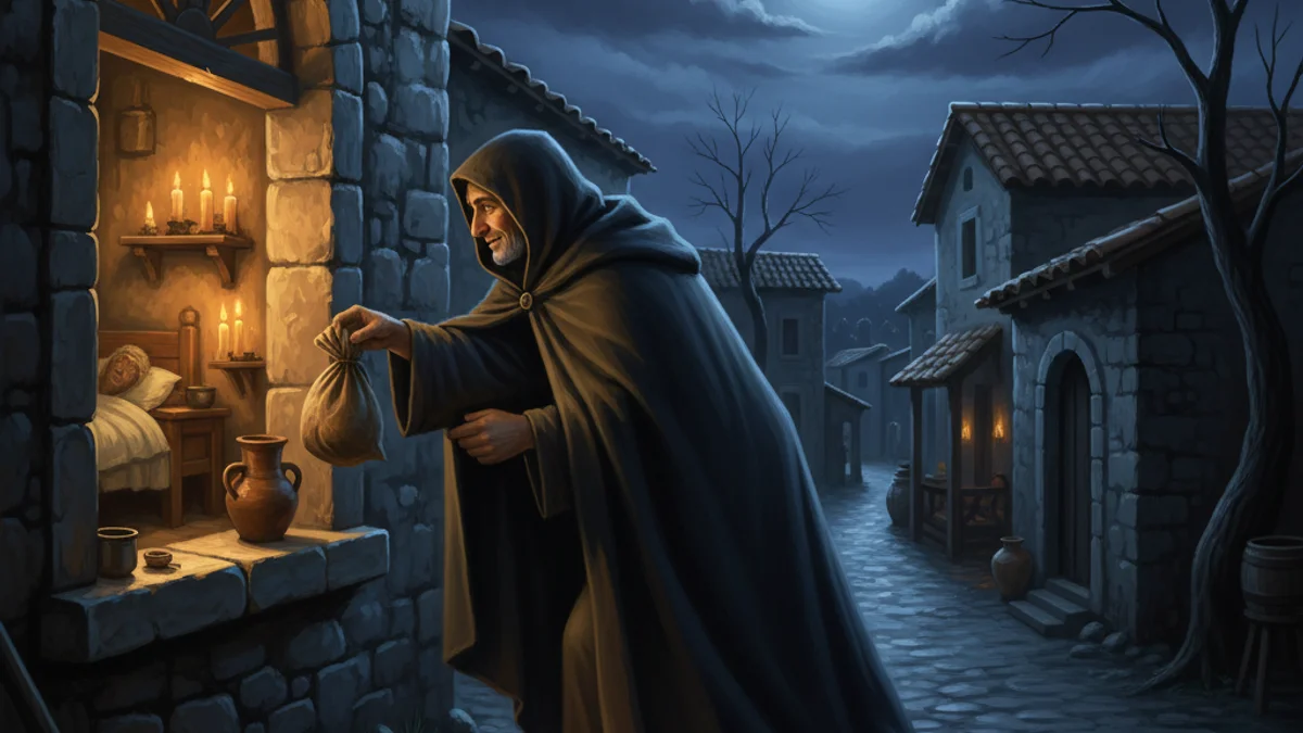 Illustration for Saint Nicholas and the Three Daughters - a tales of miracles and martyrdom Early Christian Saints Lives story with moral lessons