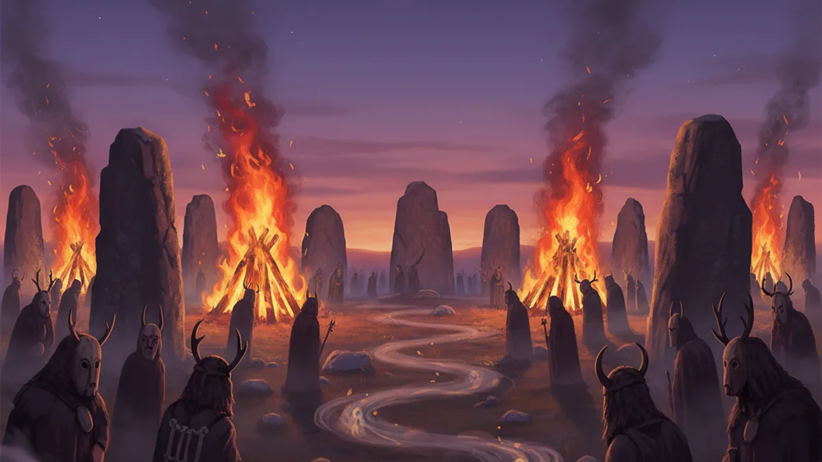 Samhain and the Veil Between Worlds - Celtic Origins story illustration from Halloween Folklore