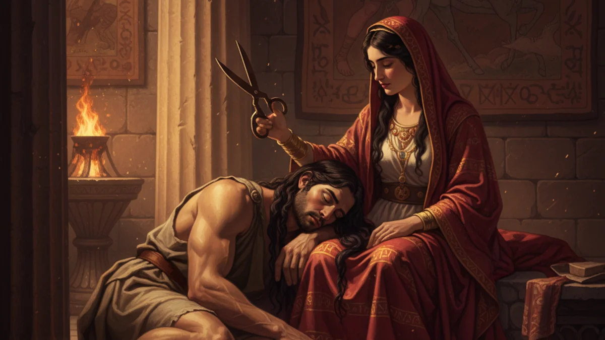 Samson and Delilah - Tales from the Torah story illustration from Jewish Folklore