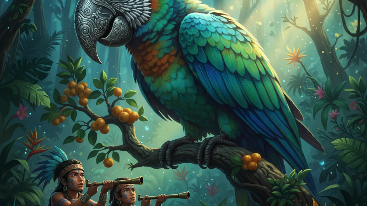 Illustration for Seven Macaw's Pride - a popol vuh Mayan and Aztec Mythology story with moral lessons