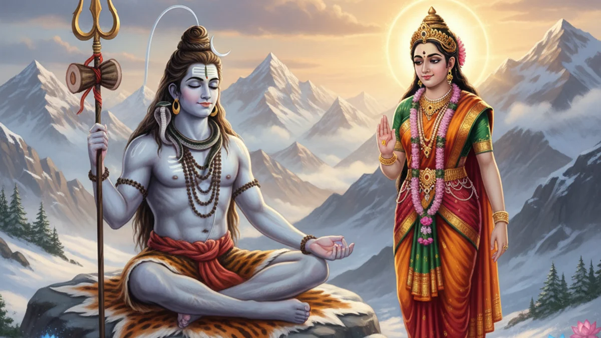 Shiva and Parvati - Stories of Vishnu and Shiva story illustration from Hindu Puranas