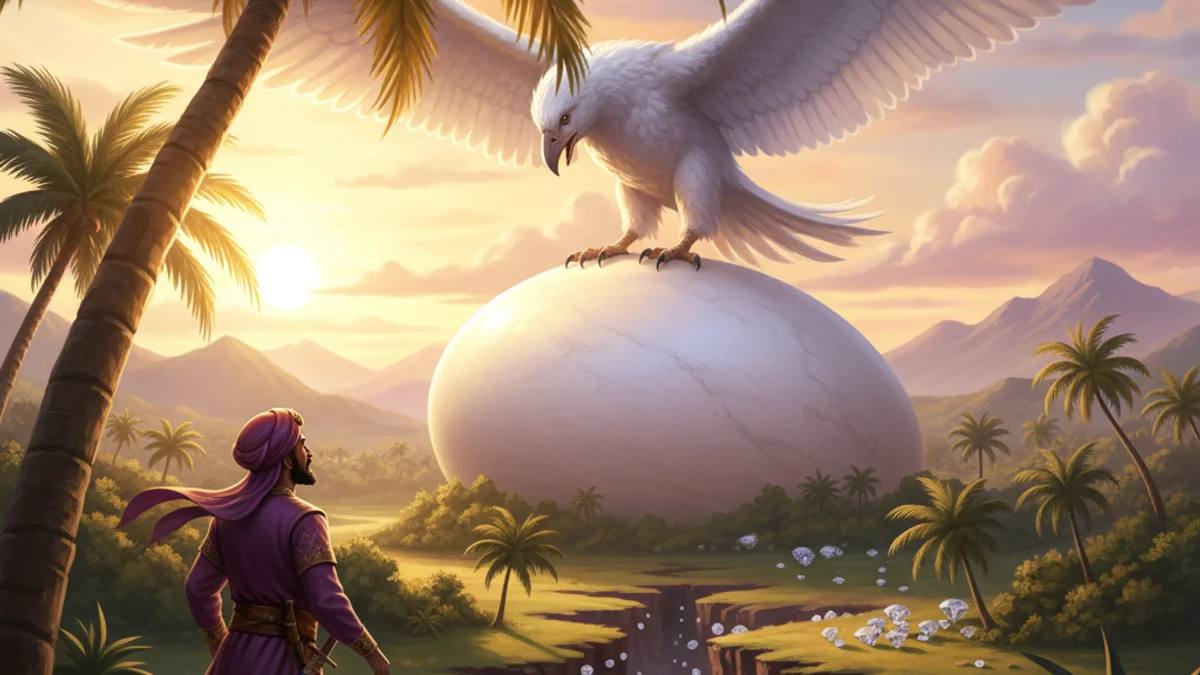 Sinbad's Second Voyage - Sinbad the Sailor story illustration from Arabian Nights