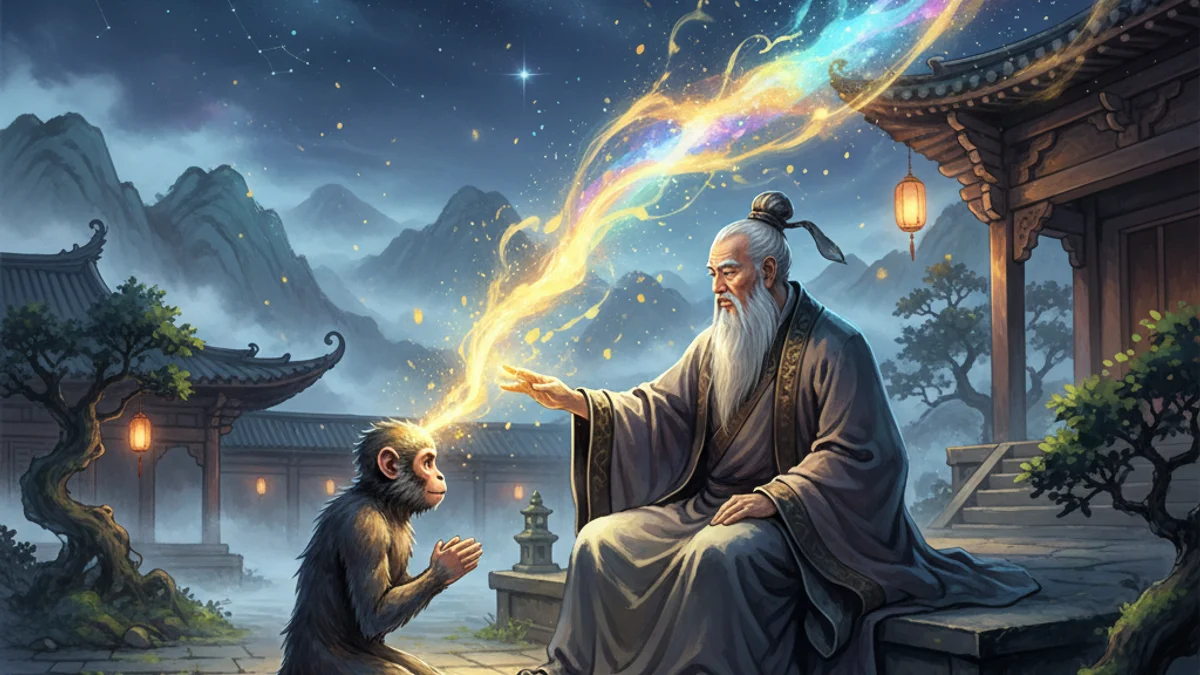 Illustration for Sun Wukong Learns Magic - a journey to the west Chinese Legends story with moral lessons