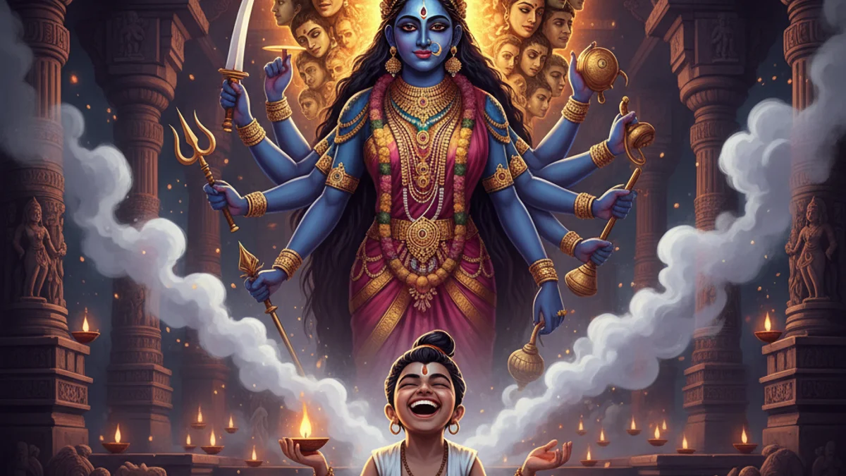 Tenali Raman and the Goddess - Tenali Raman Tales story illustration from Indian Story Collections