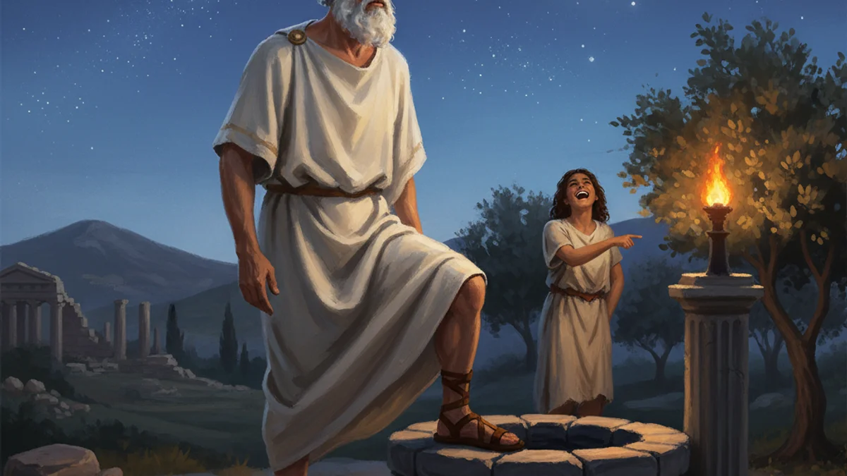 Illustration for Thales Falls in a Well - a tales of ancient thinkers Stories of Famous Philosophers story with moral lessons