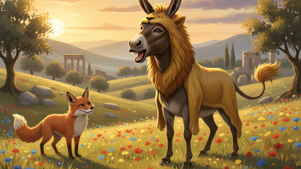The Ass in the Lion's Skin - Additional Aesop story illustration from Greek Fables
