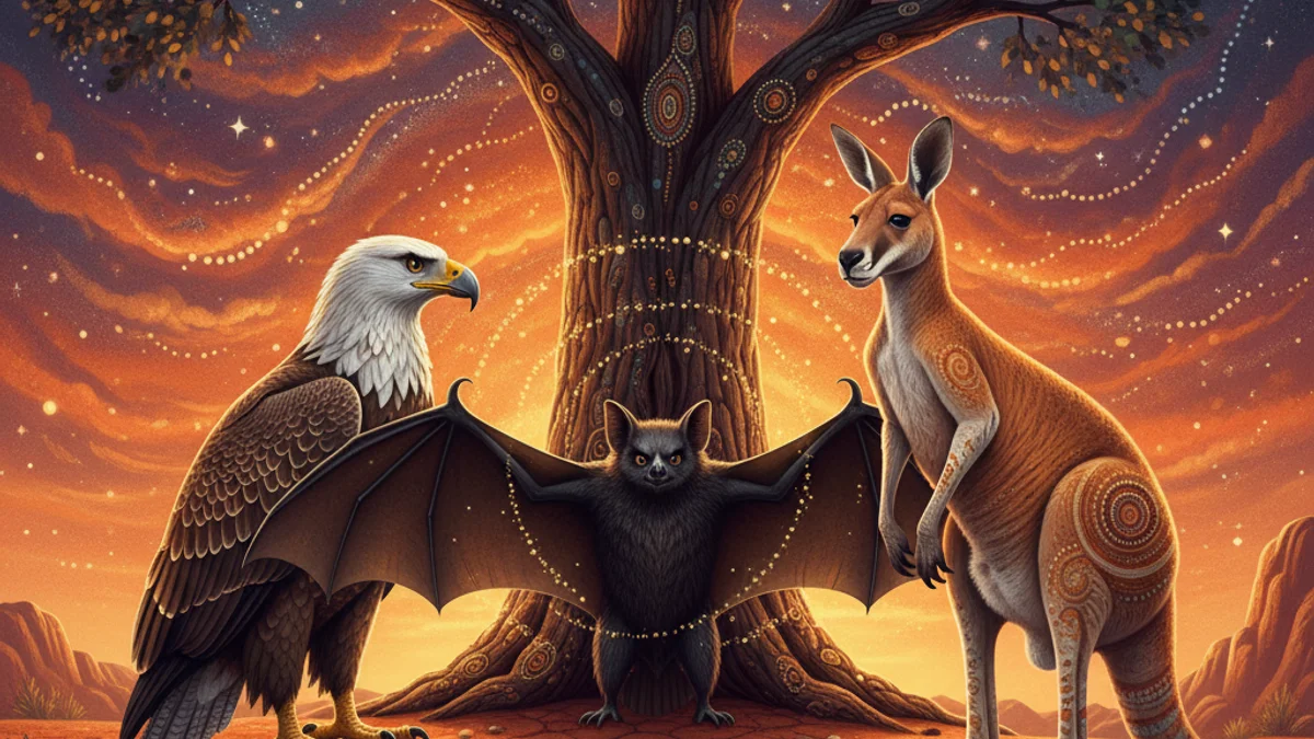The Bat and the Birds - Dreamtime Stories story illustration from Australian Aboriginal