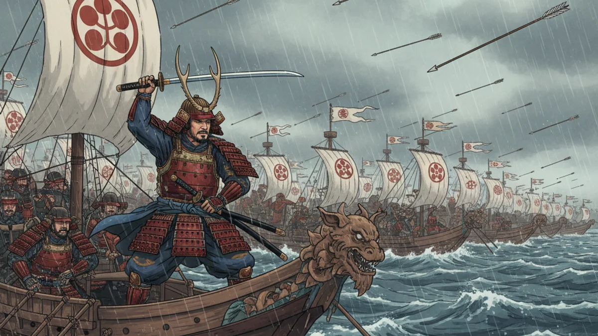 The Battle of Dan-no-ura - Samurai Heroism story illustration from Japanese Samurai Legends