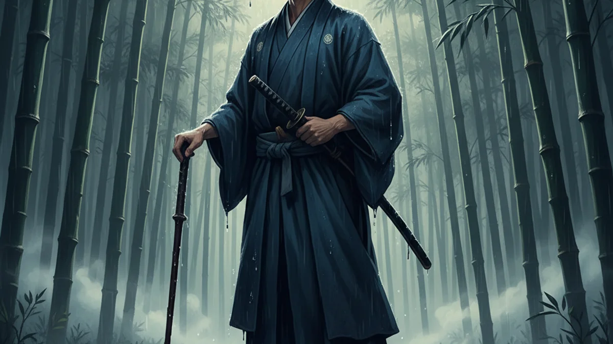 The Blind Swordsman - Samurai Heroism story illustration from Japanese Samurai Legends