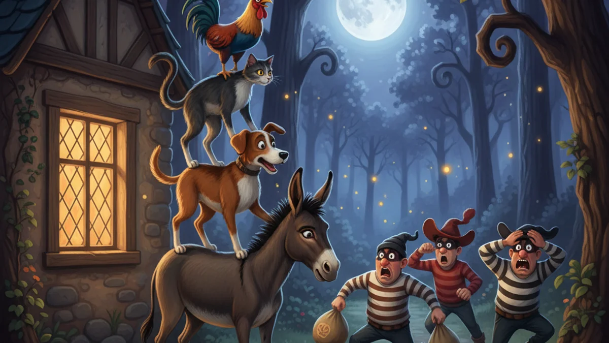 The Bremen Town Musicians - Brothers Grimm Stories story illustration from European Folklore